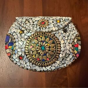 $149 MSRP- Ramla THE PEARL Bag - MOTHER OF PEARL & GOLD COLOR BRASS Mosaic Tiles